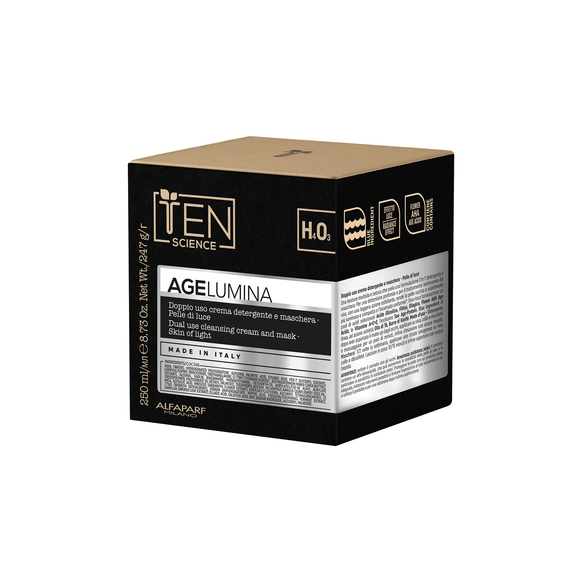 Ten Science Age Lumina Doppio Uso Crema Detergente e Maschera Pelle di luce scatola