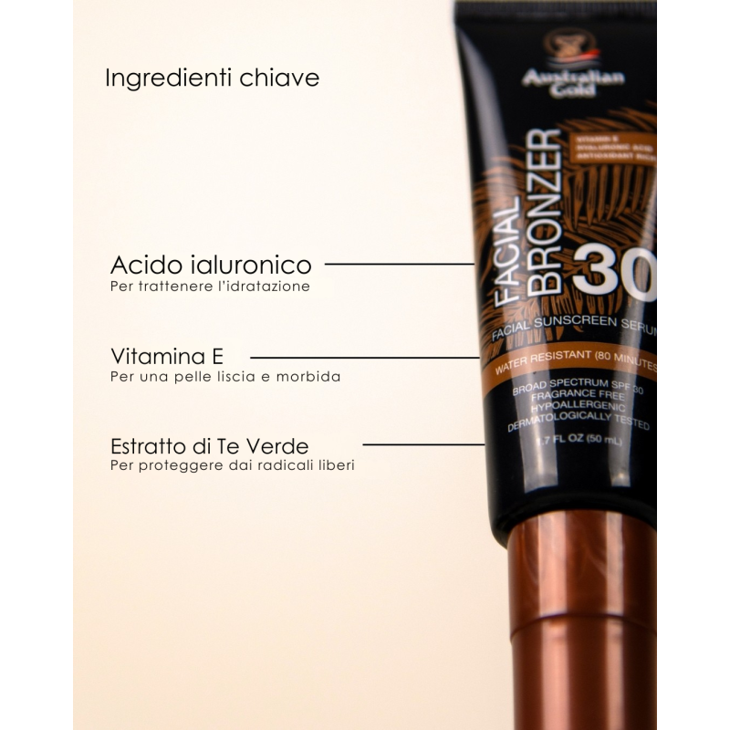 Australian Gold SPF 30 Facial Bronzing Serum con Caramello, Acido Ialuronico & Tè Verde – 50 ml 2
