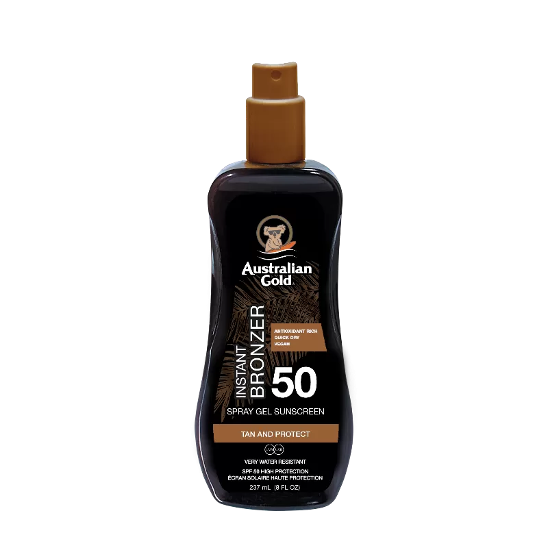 Australian Gold SPF 50 Spray Gel with Bronzer Instant Bronzer Glow 237ml