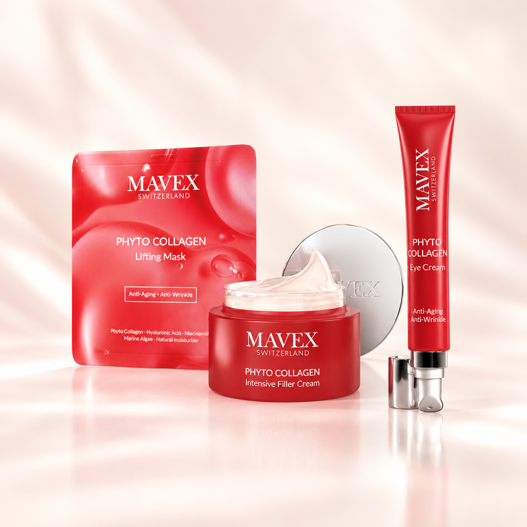 Prodotti viso Mavex Phyto Collagen: Lifting Mask, Intensive Filler Cream ed Eye Cream