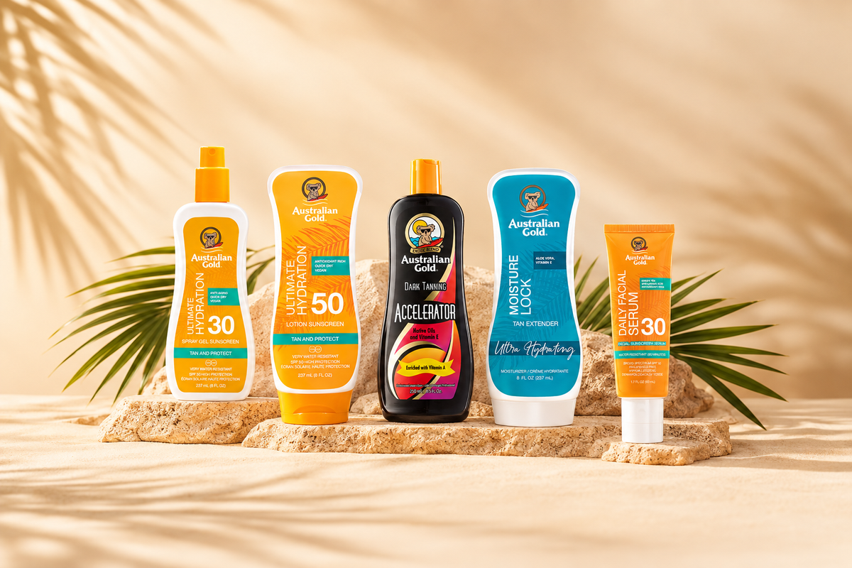 Banner Australian Gold ispirato ai prodotti della collezione
