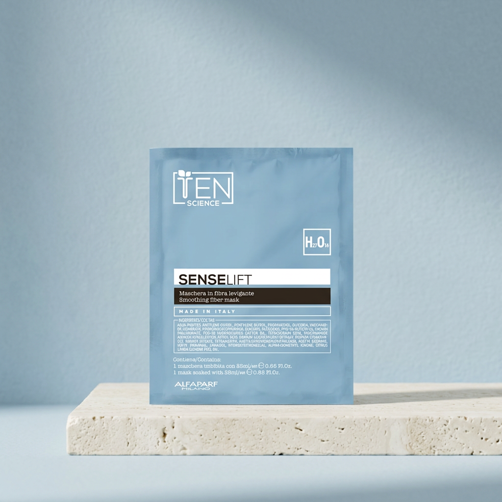 Ten Science Sense Lift Maschera in Fibra Levigante 25 ml, busta azzurra su base in pietra chiara